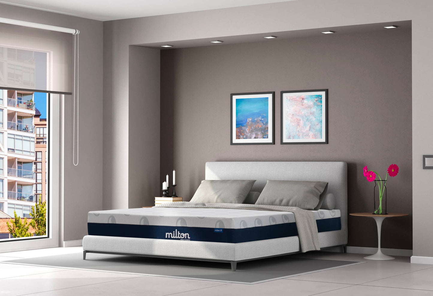 Milton 2.0 mattress in high rise apartment bedroom